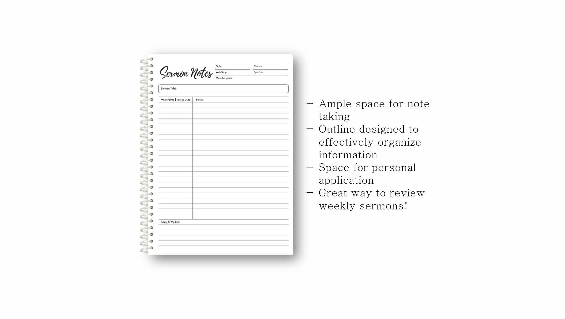 Mint Daisy Sermon Notes Spiral-bound journal, 40 pages