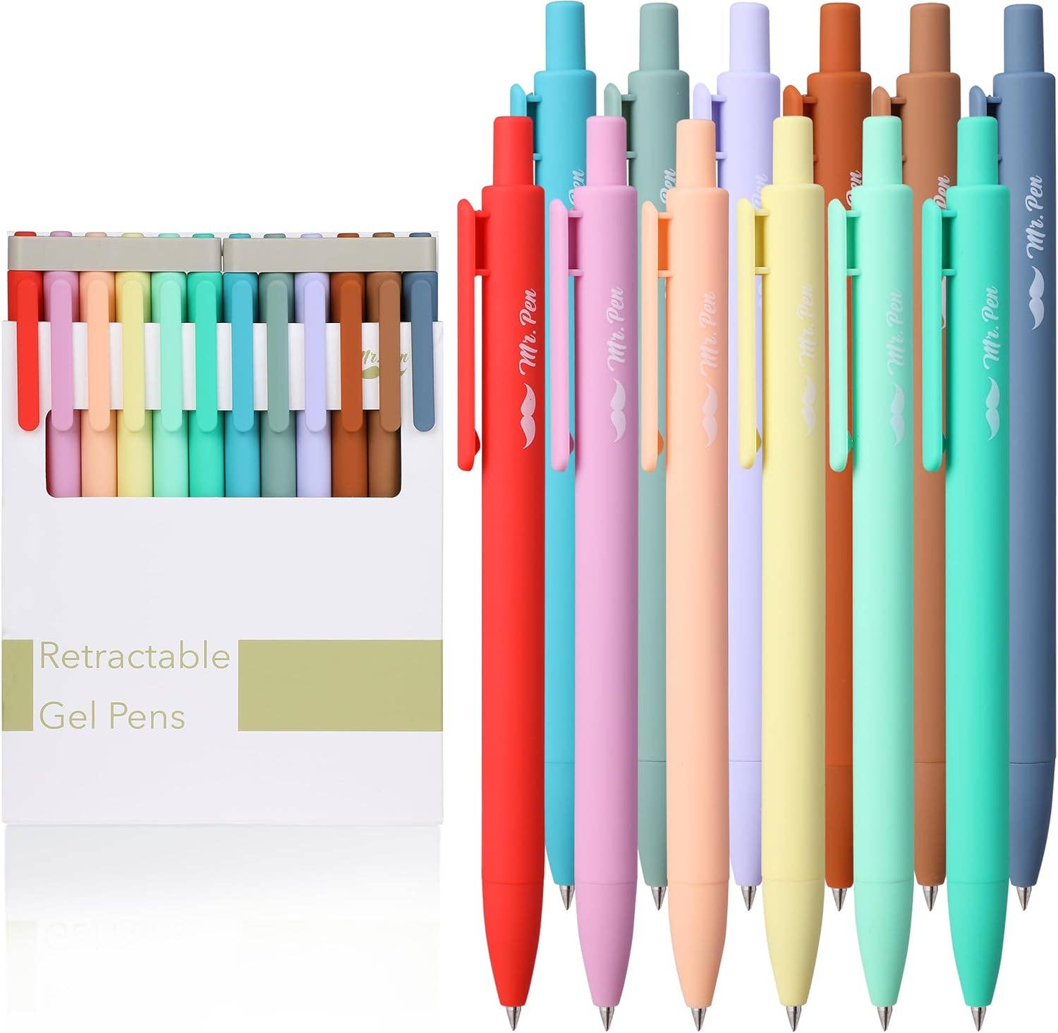 Retractable Gel Pens, 12 Pack, Assorted Colors, Fast Dry,
